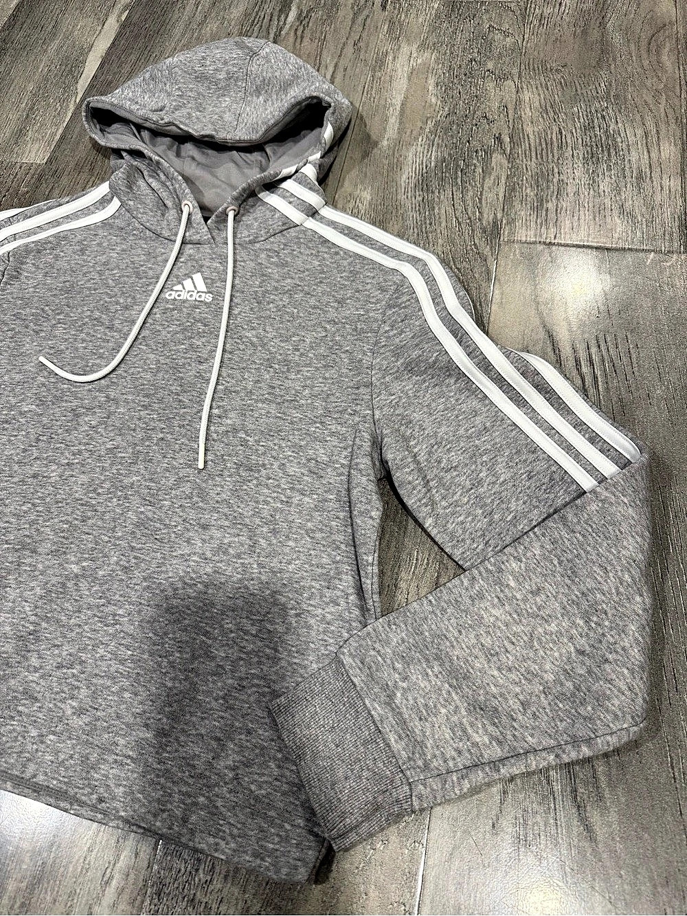 adidas Essentials 3-Stripes Fleece Hoodie Gray & White Small